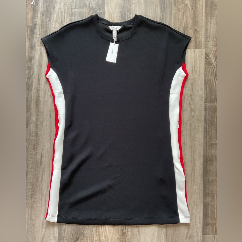 NEW SPANX airessentials colorblock mini t-shirt dress timeless in black/powder/s - Picture 2 of 6
